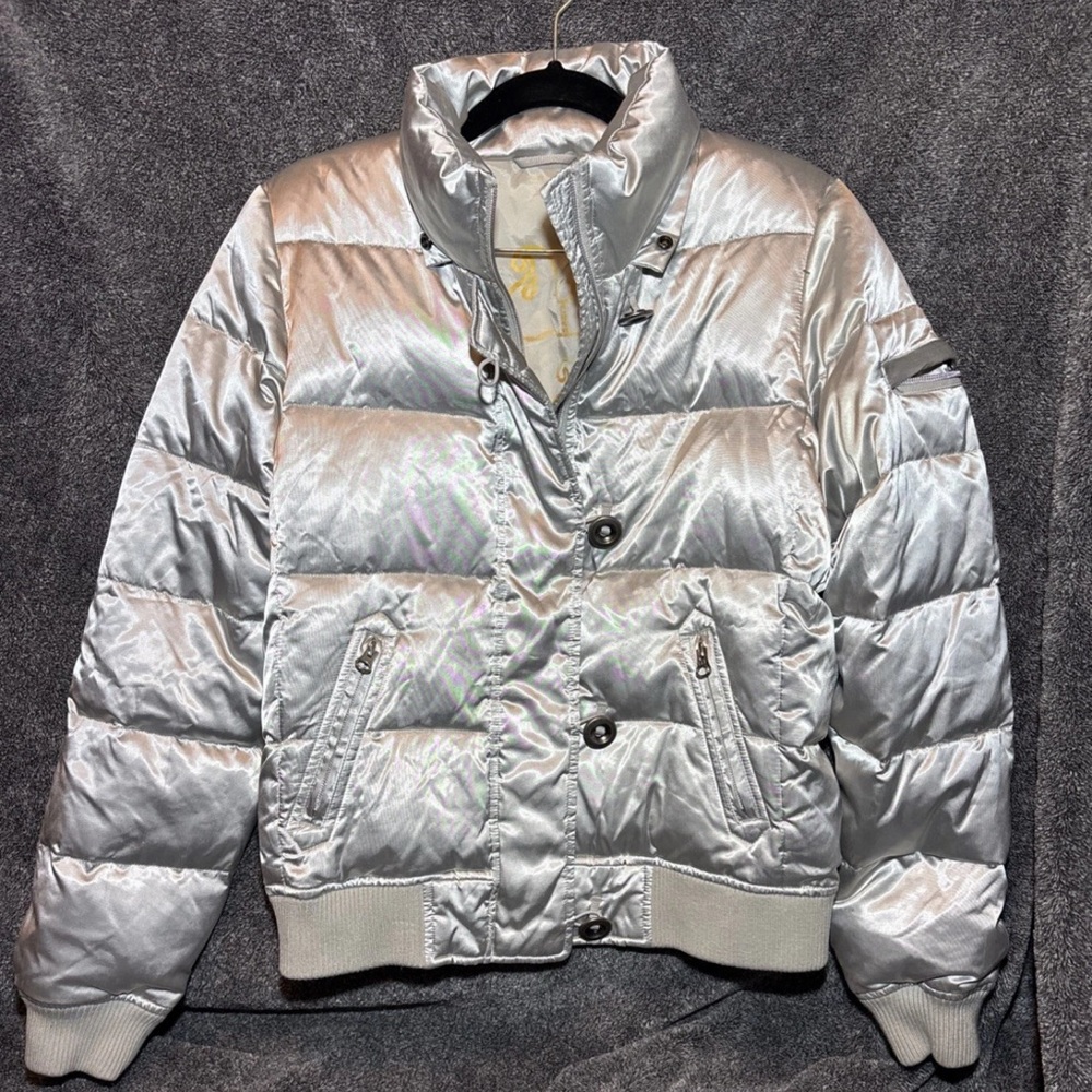 GAP Women's Metallic Silver Puffer Jacket
